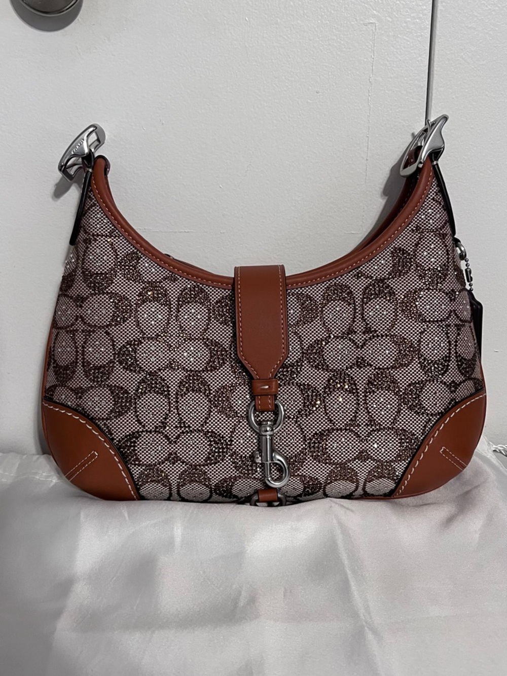 Coach Hamptons Hobo Crystal Jacquard Signature Shoulder Bag